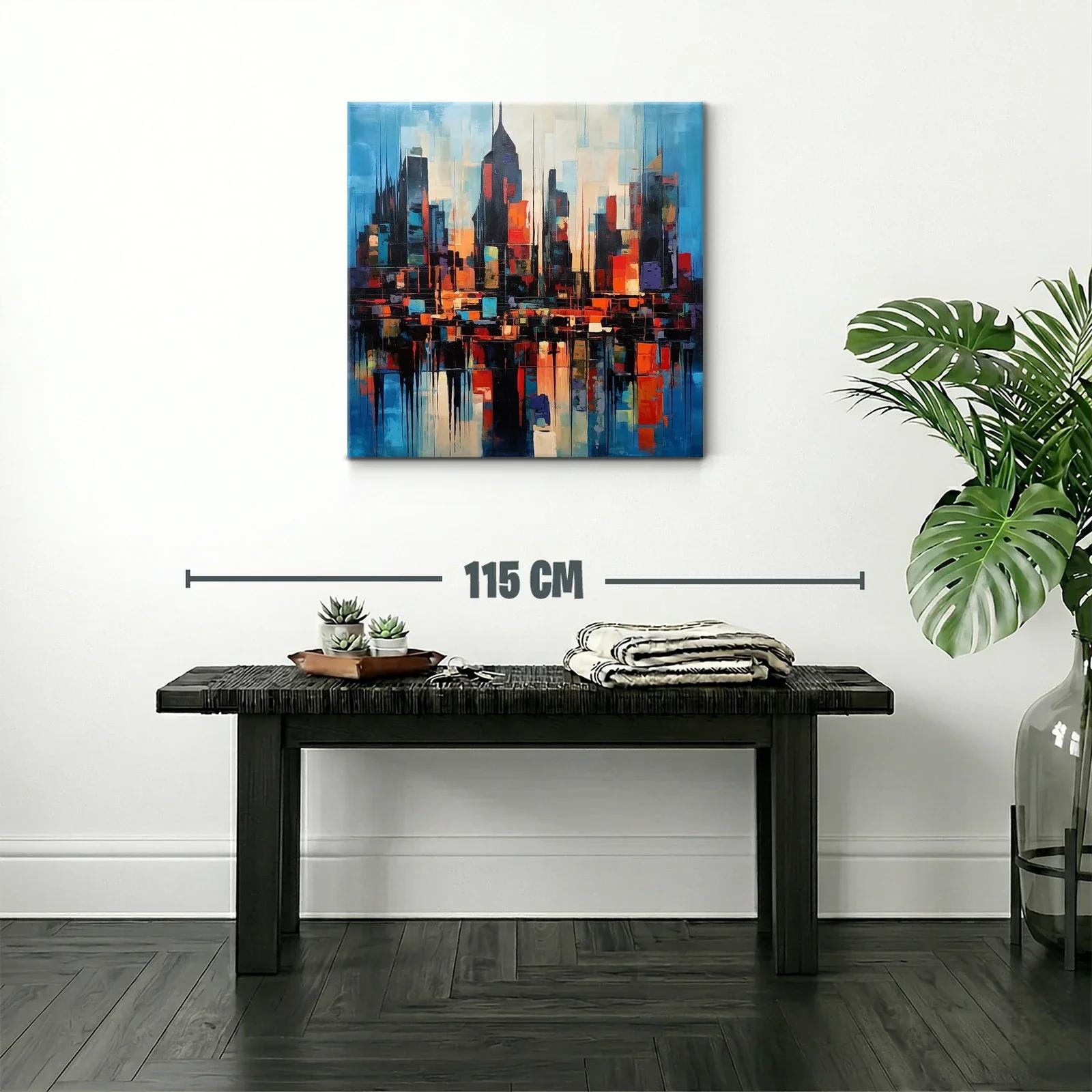 Ciudad abstracta con vibrantes tonos cálidos y fríos al atardecer — miniatura 2