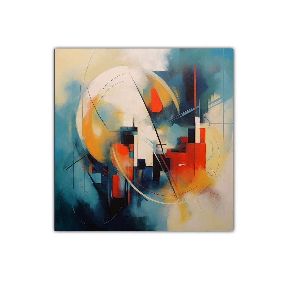 Composición abstracta con tonos cálidos y fríos vibrantes
