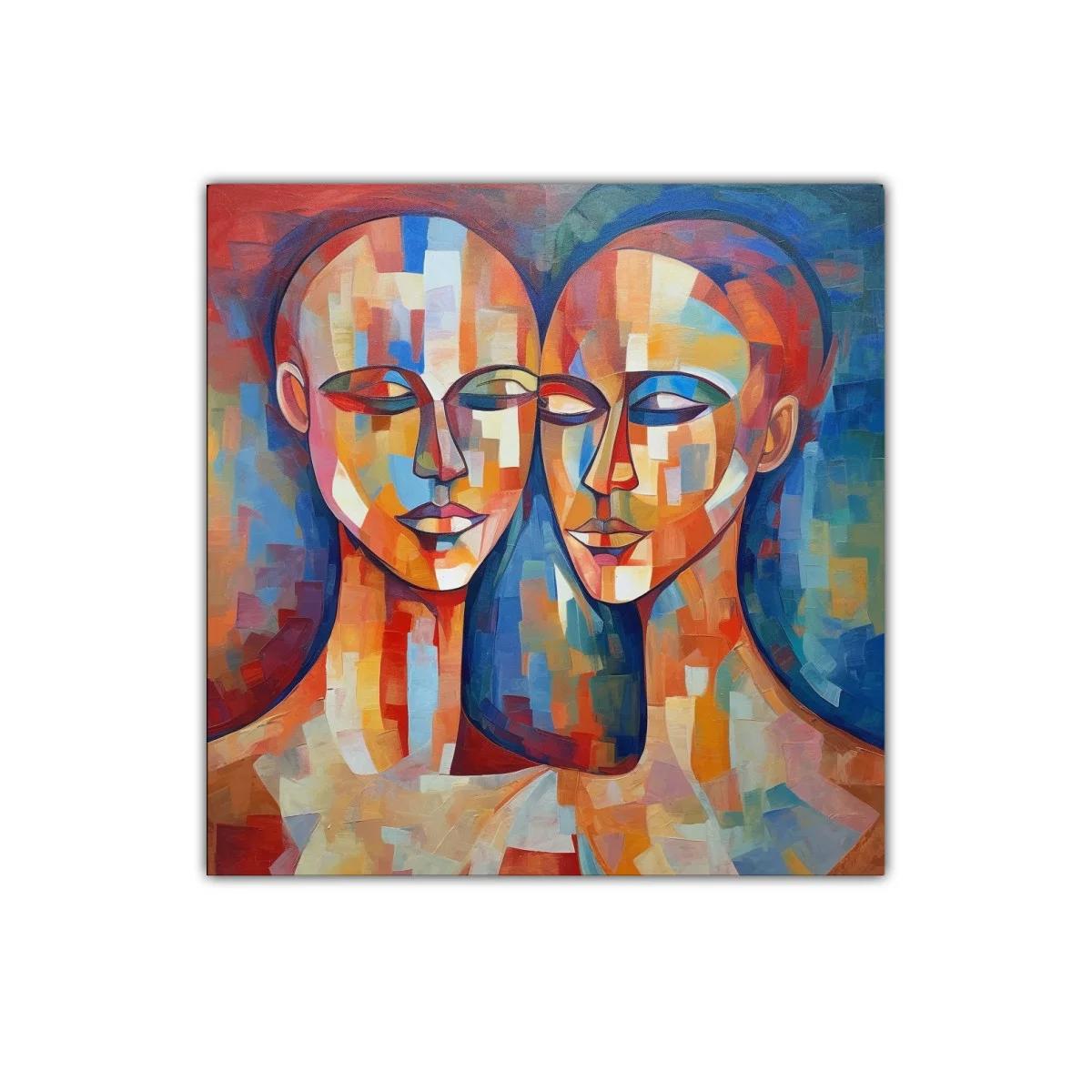 Cuadro abstracto con dos rostros estilo cubista — imagen principal