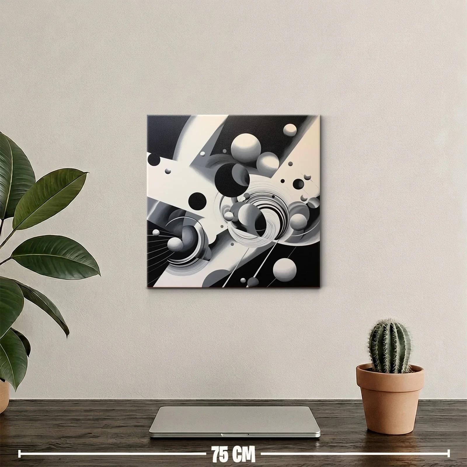 Composición abstracta en blanco negro con esferas dinámicas — miniatura 2