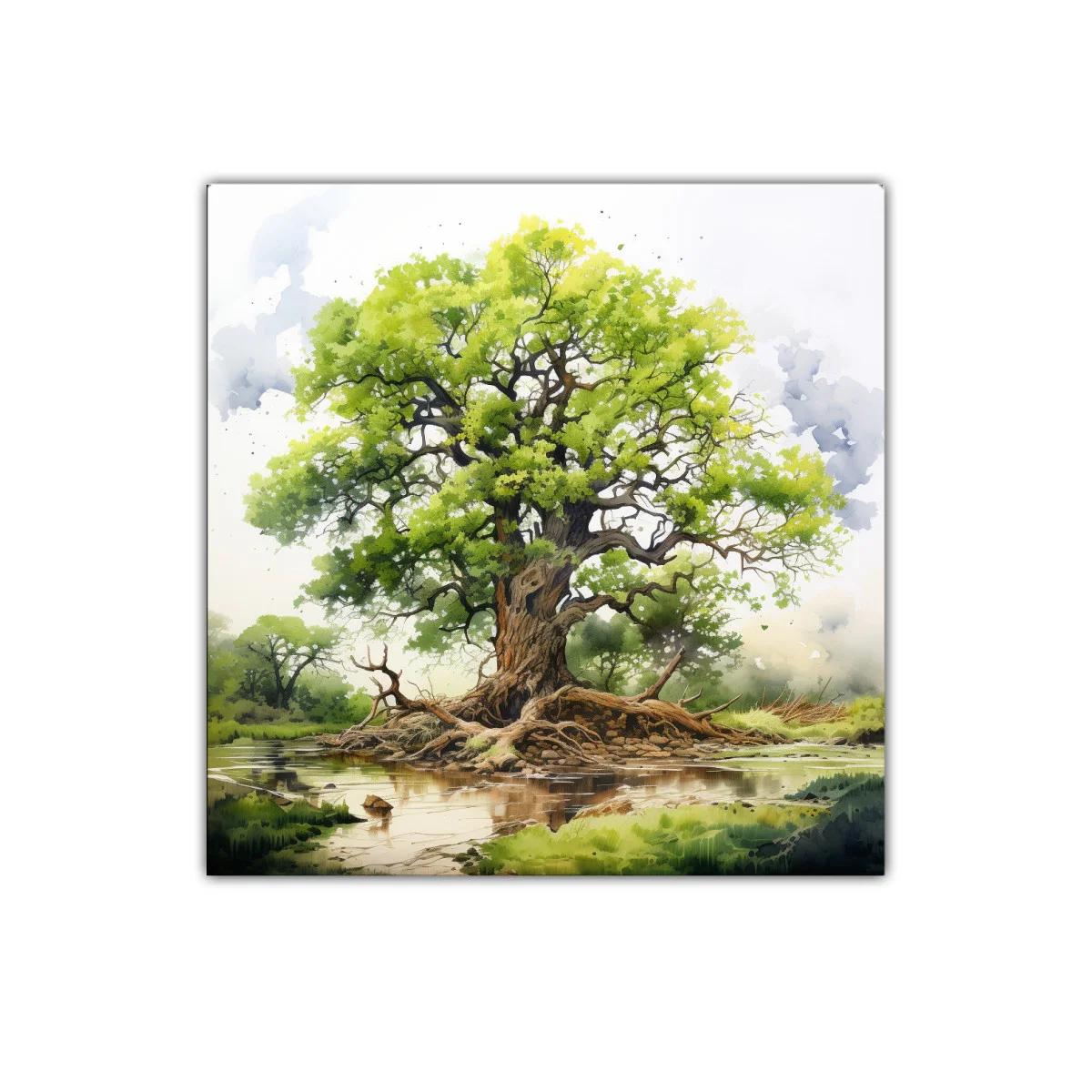 Majestuoso árbol junto a un tranquilo río en paisaje natural — imagen principal