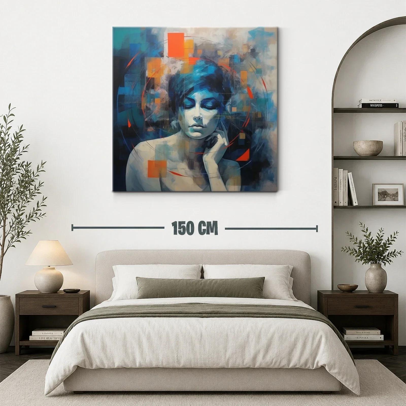 Retrato abstracto femenino con tonos azules y naranjas vibrantes — miniatura 3
