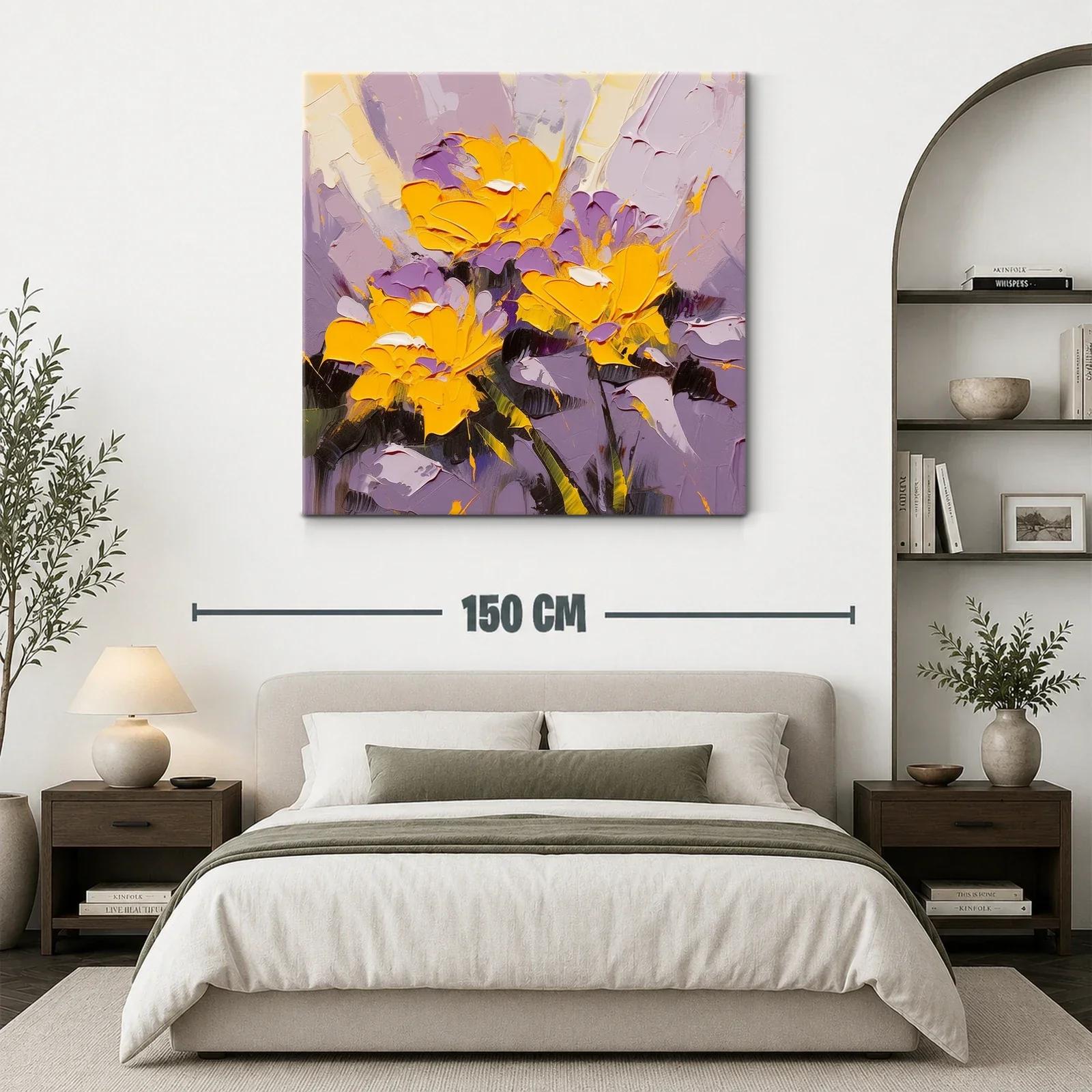 Cuadro floral vibrante con tonos cálidos y lilas — miniatura 3
