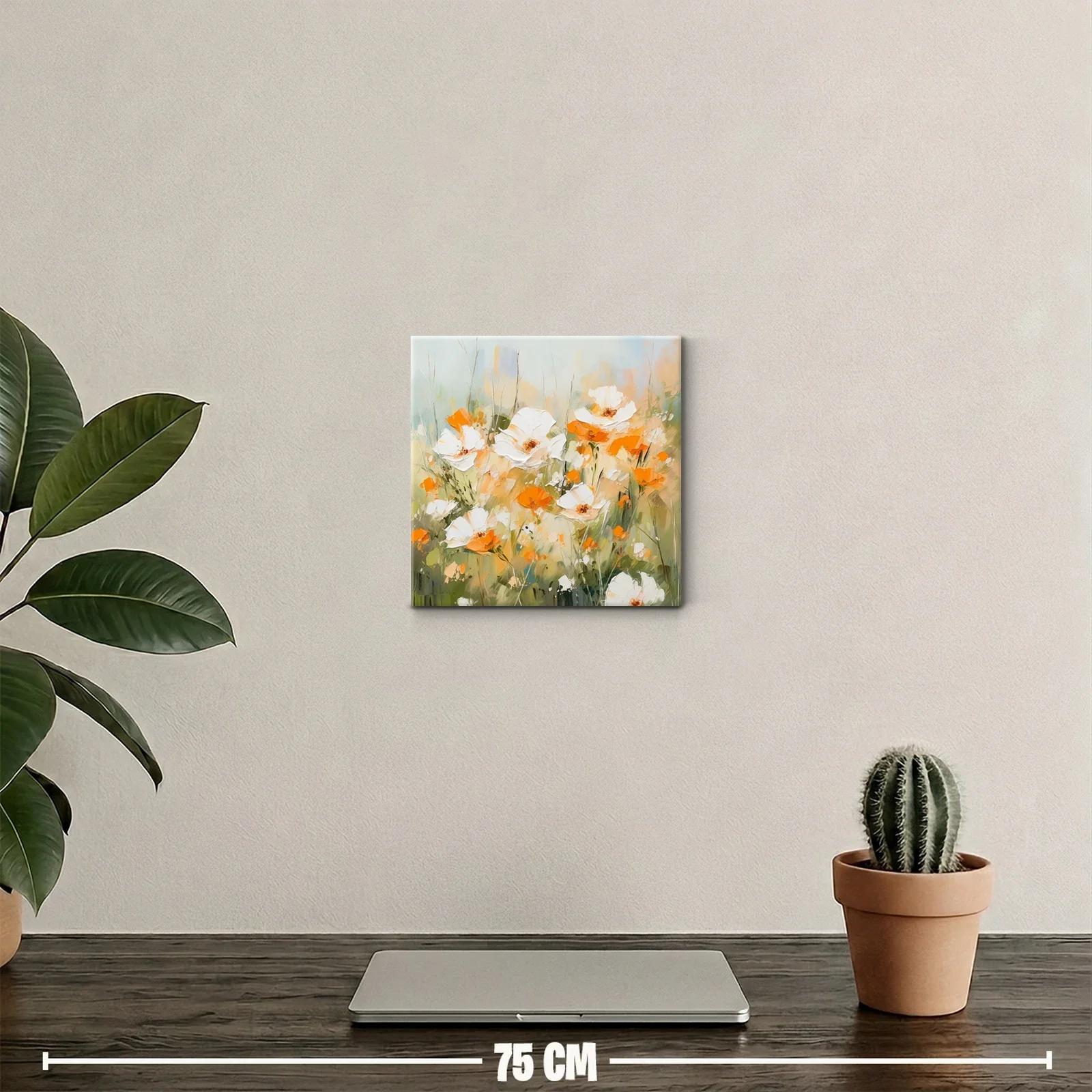 Cuadro decorativo con flores blancas y naranjas vibrantes — miniatura 2