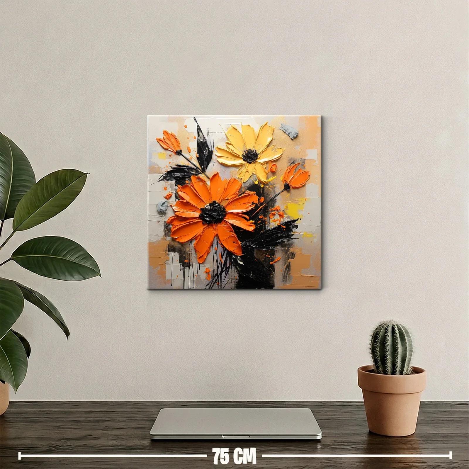 Cuadro floral en relieve con vibrantes tonos anaranjados y amarillos — miniatura 2