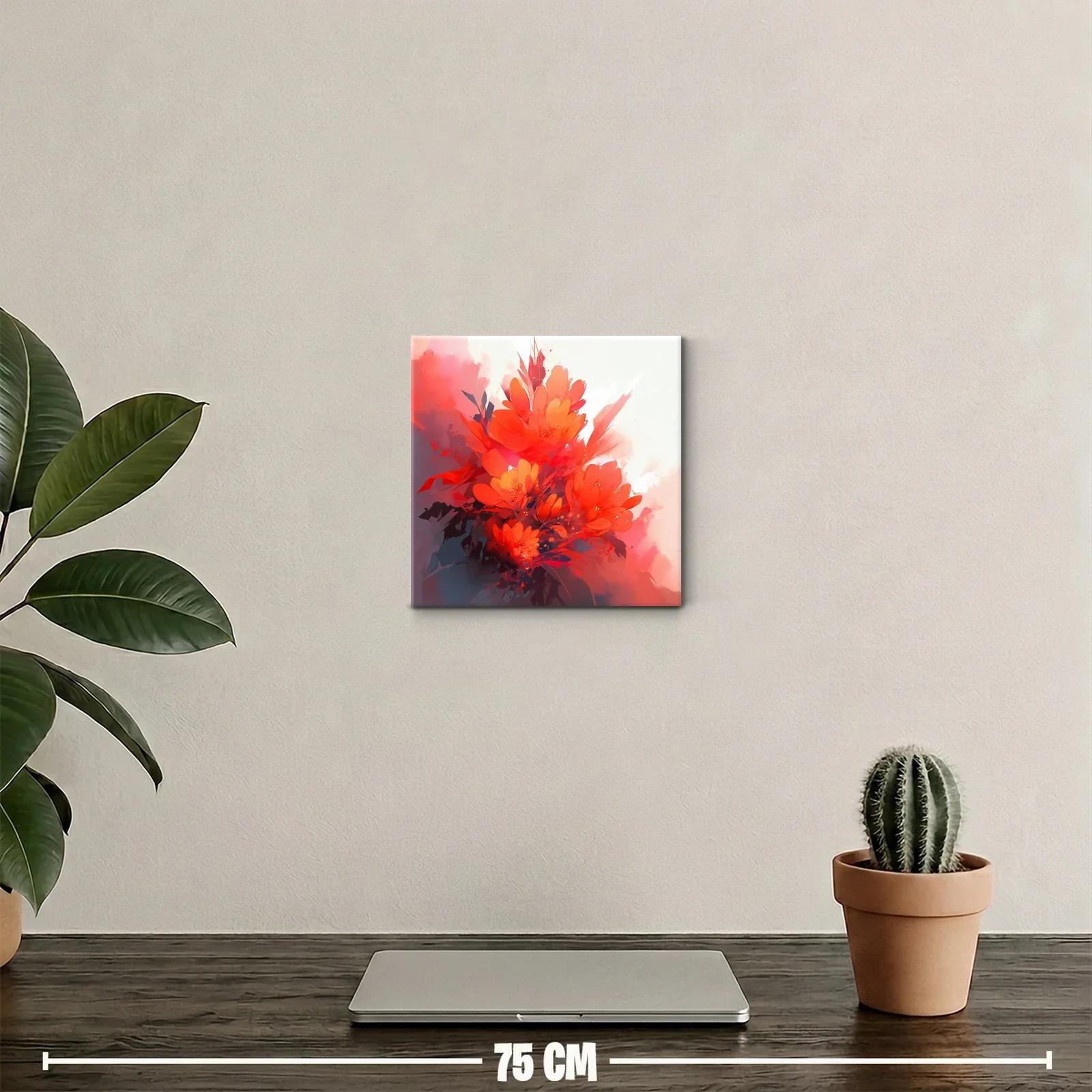 Cuadro decorativo con flores vibrantes en rojo y naranja — miniatura 2