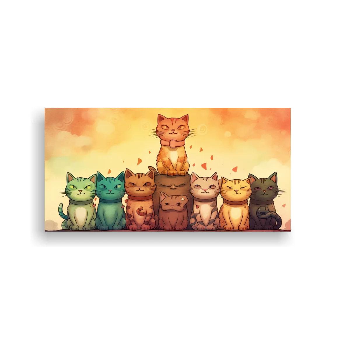 Cuadro fila de gatos sentados con un gatito destacado — imagen principal