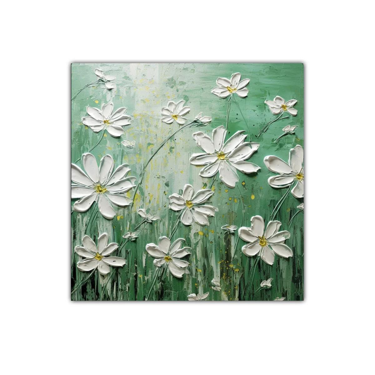 Cuadro decorativo flores blancas sobre fondo verde — imagen principal
