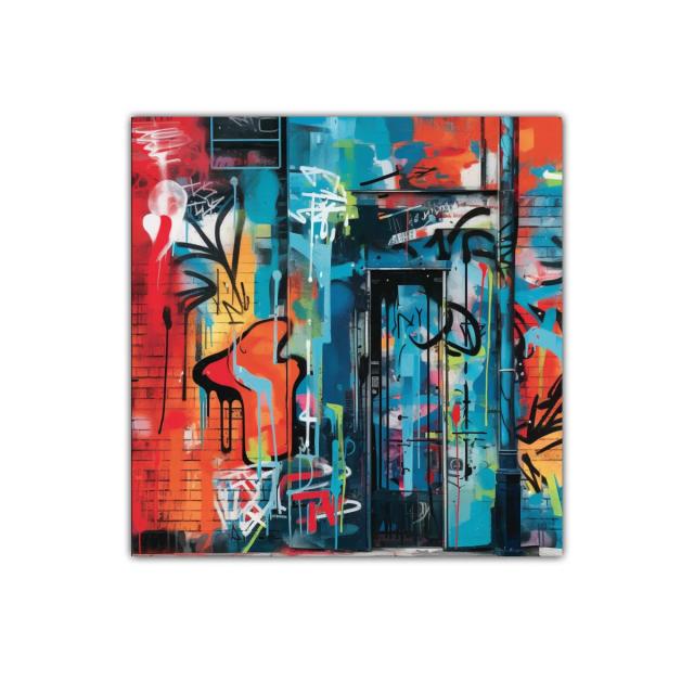 Composición urbana en vibrantes tonos azul y naranja