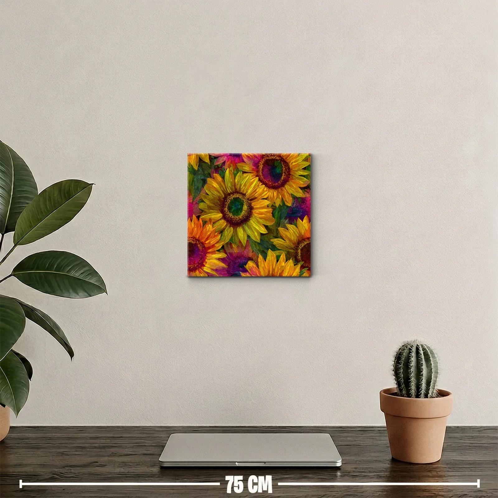 Cuadro decorativo con vibrantes girasoles y tonos cálidos — miniatura 2