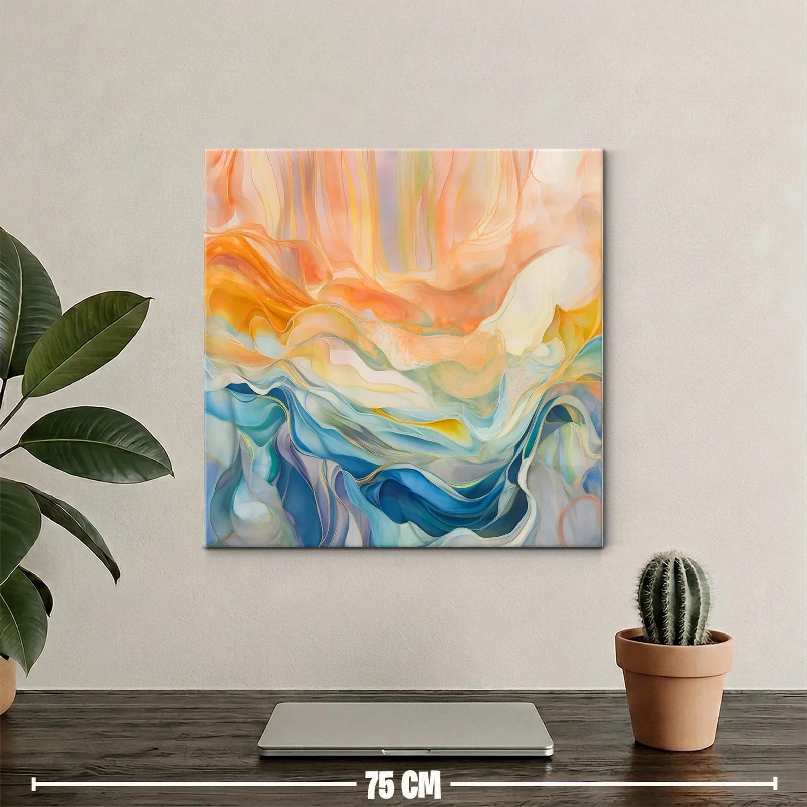 Cuadro abstracto con tonos cálidos y fríos en armonía fluida — miniatura 2