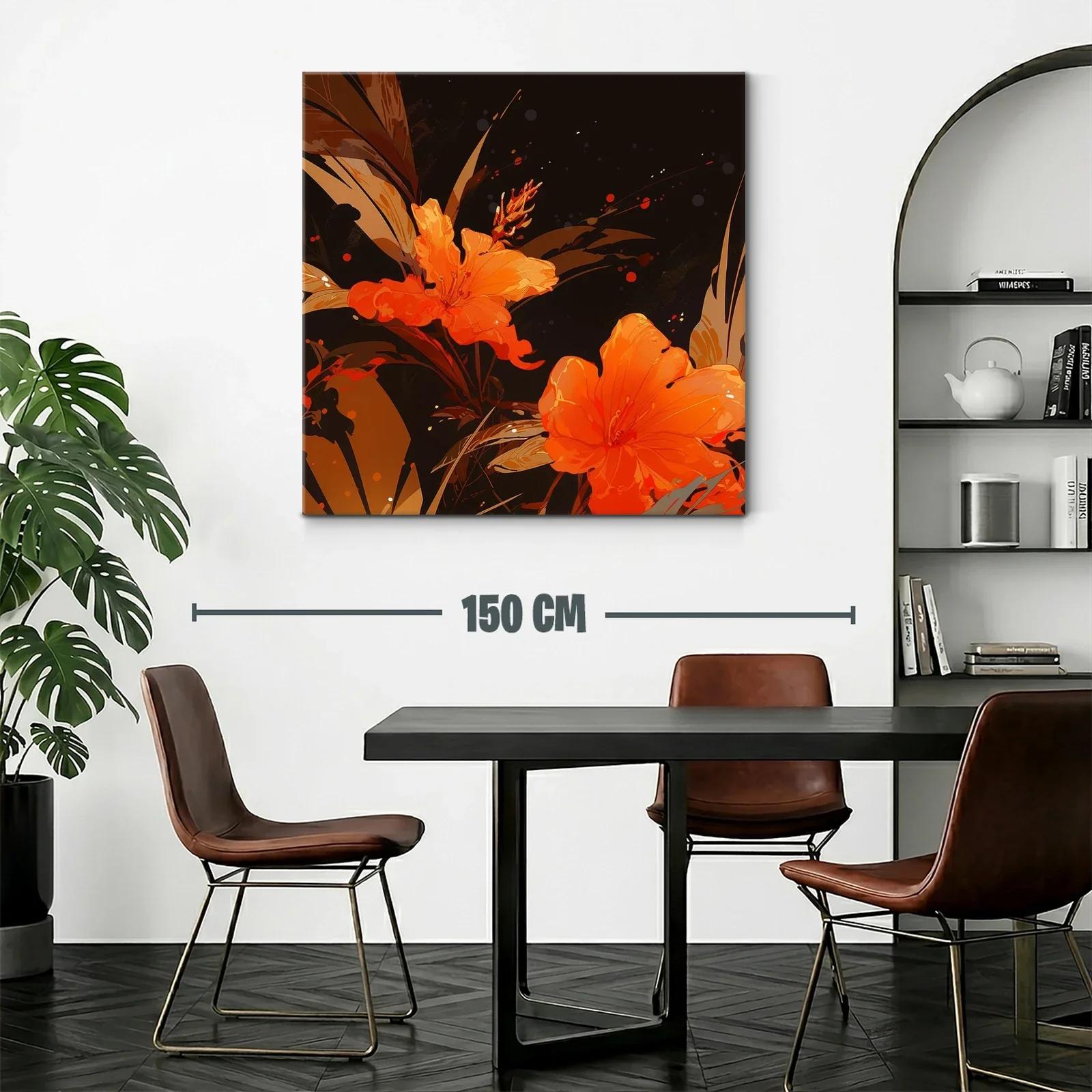 Cuadro floral vibrante en tonos cálidos y oscuros — miniatura 2