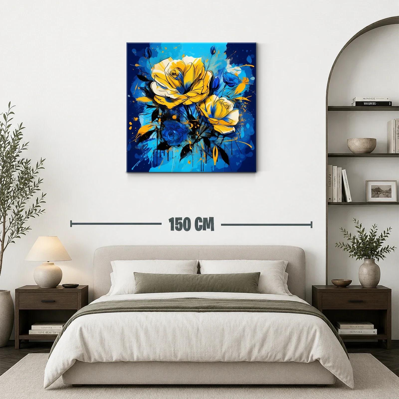 Cuadro floral vibrante con rosas en tonos azules y amarillos — miniatura 3
