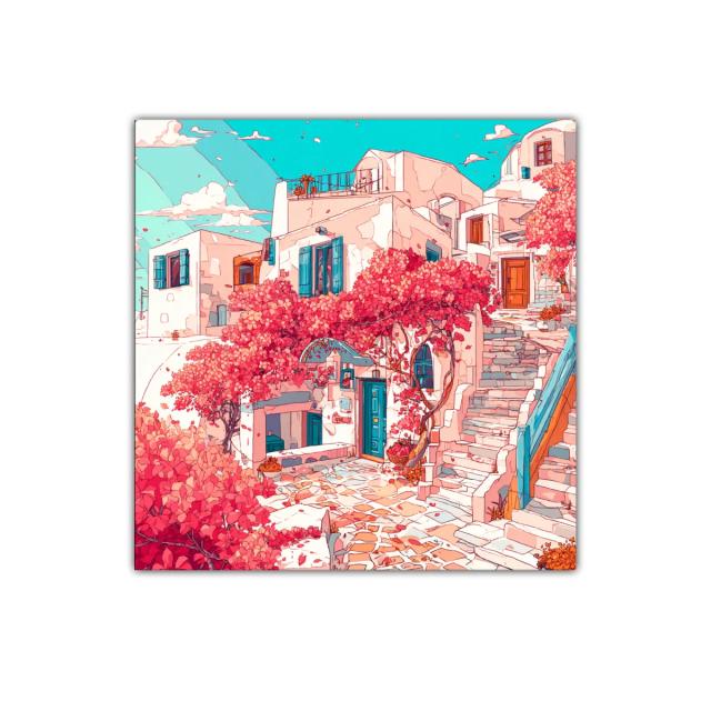 Encantador rincón mediterráneo con vibrantes flores rosas