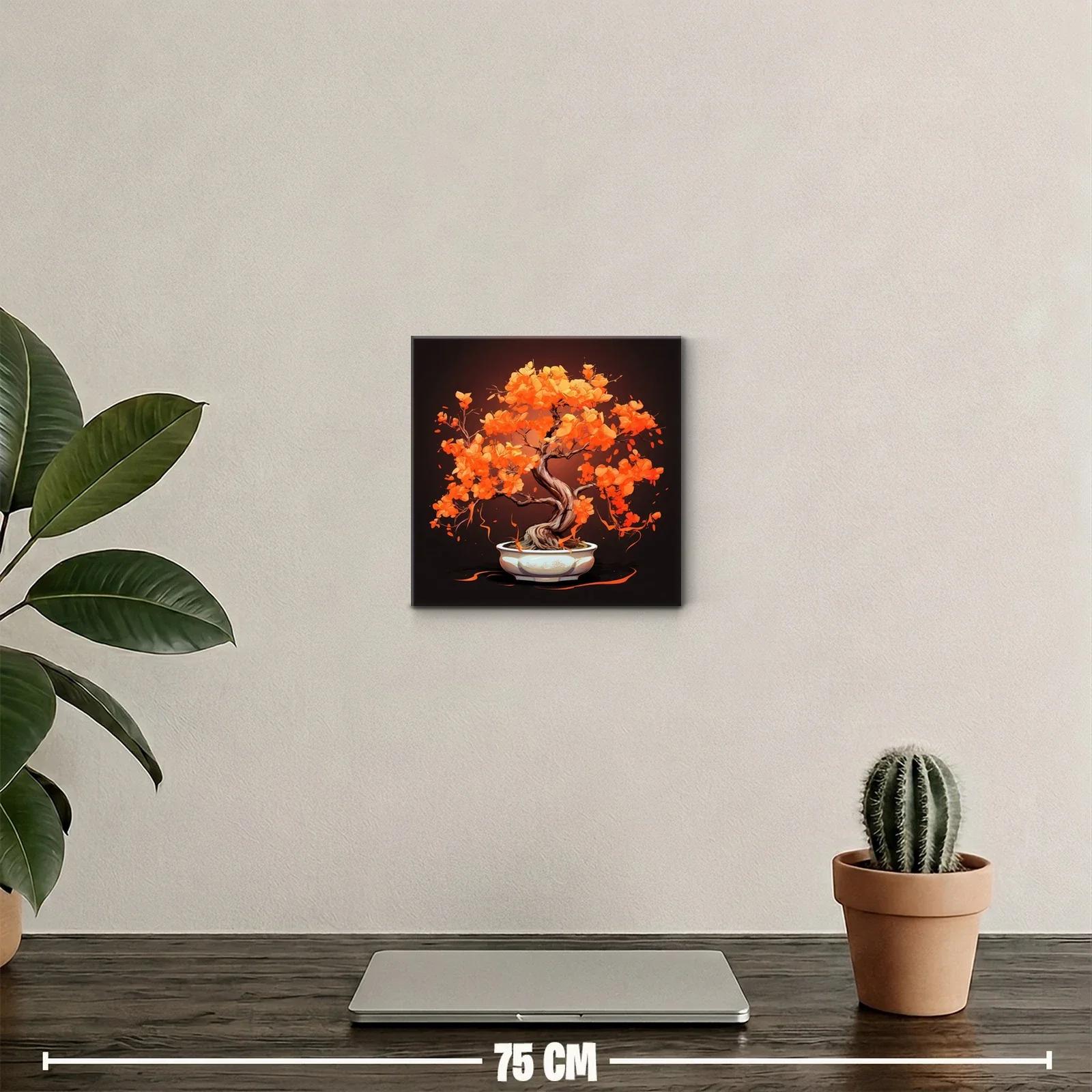 Bonsái con flores naranjas vibrantes y raíces retorcidas — miniatura 2