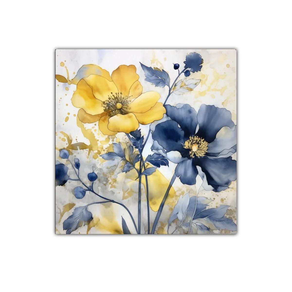Cuadro decorativo con flores en tonos amarillos y azules