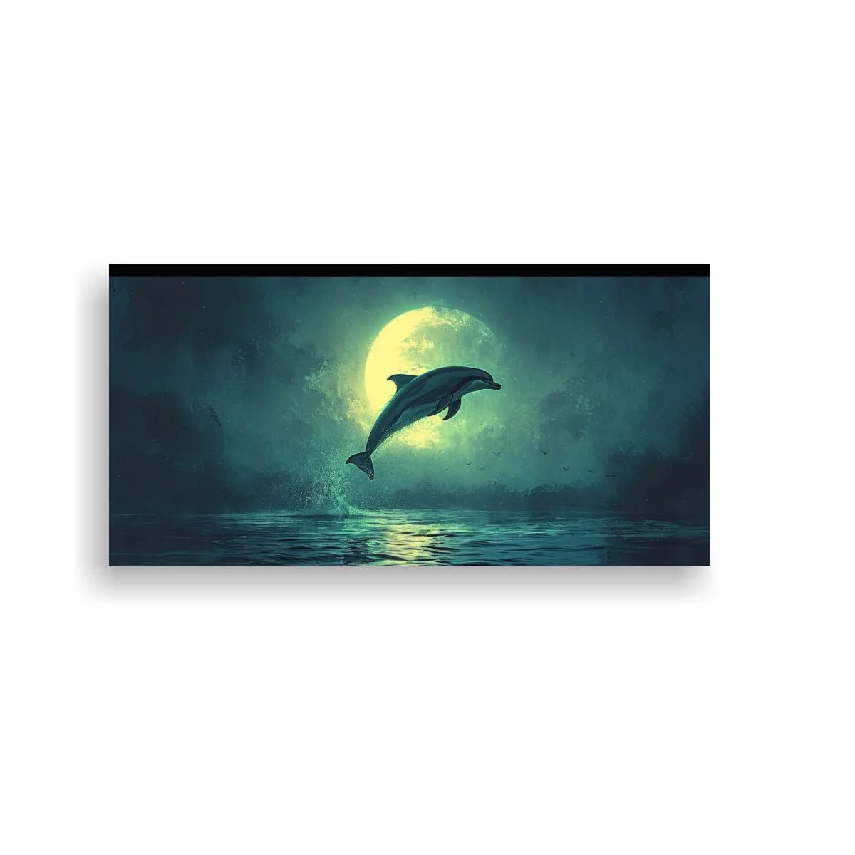 Cuadro delfín saltando bajo luna llena
