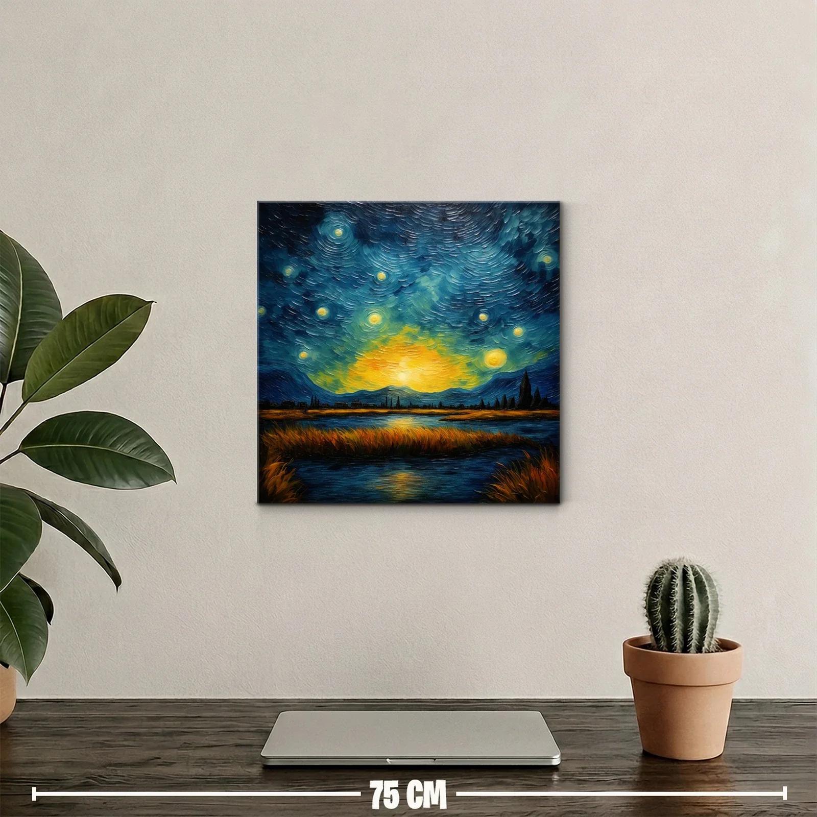 Paisaje nocturno con cielo estrellado y lago reflejante — miniatura 2
