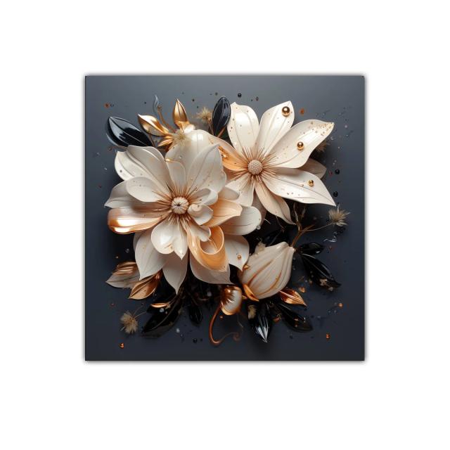 Composición floral elegante en tonos dorados y negros