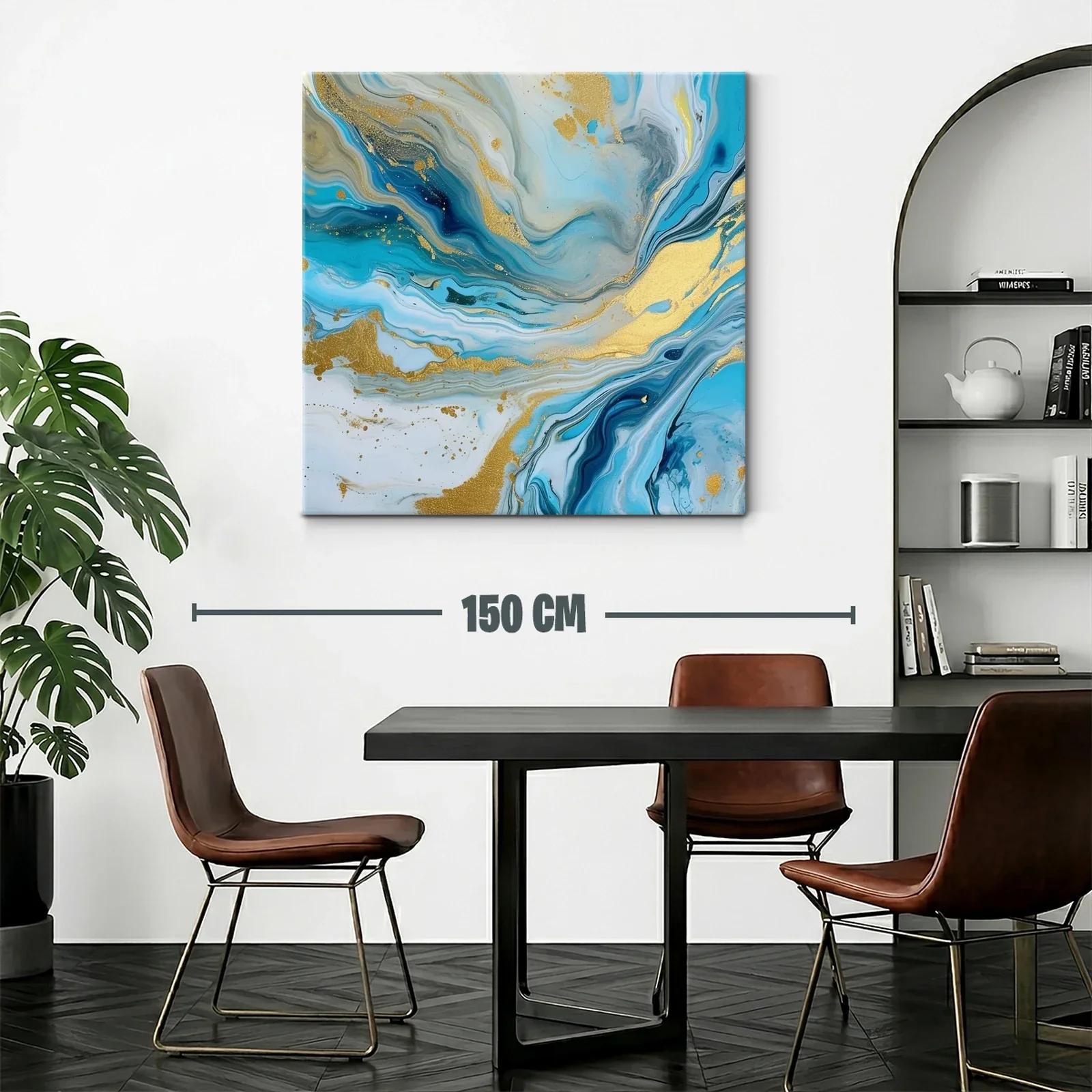 Cuadro abstracto en tonos azules y detalles dorados — miniatura 2