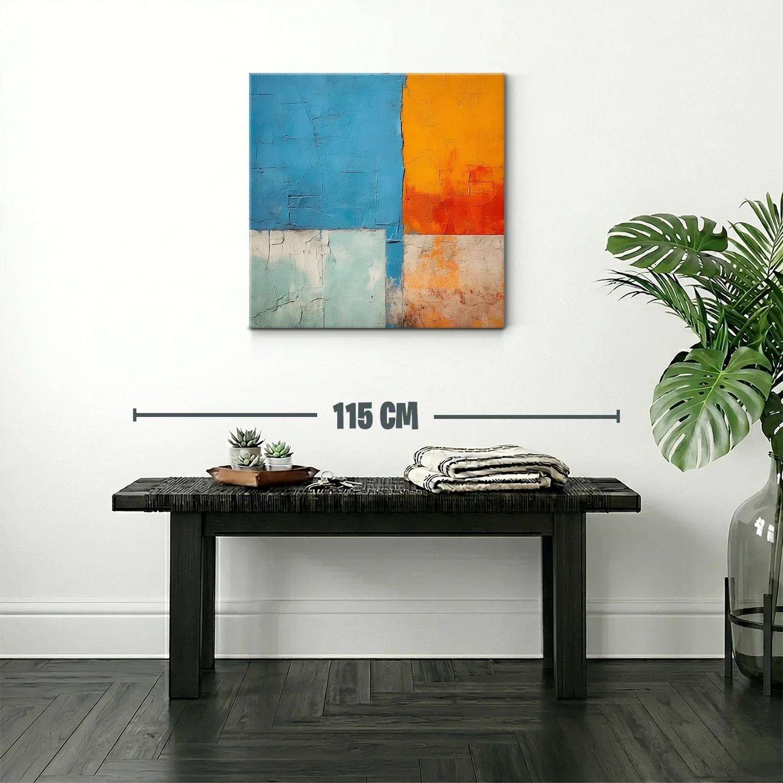 Cuadro abstracto con bloques vibrantes en azul y naranja — miniatura 2