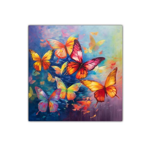 Mariposas vibrantes en vuelo sobre fondo azul y cálido