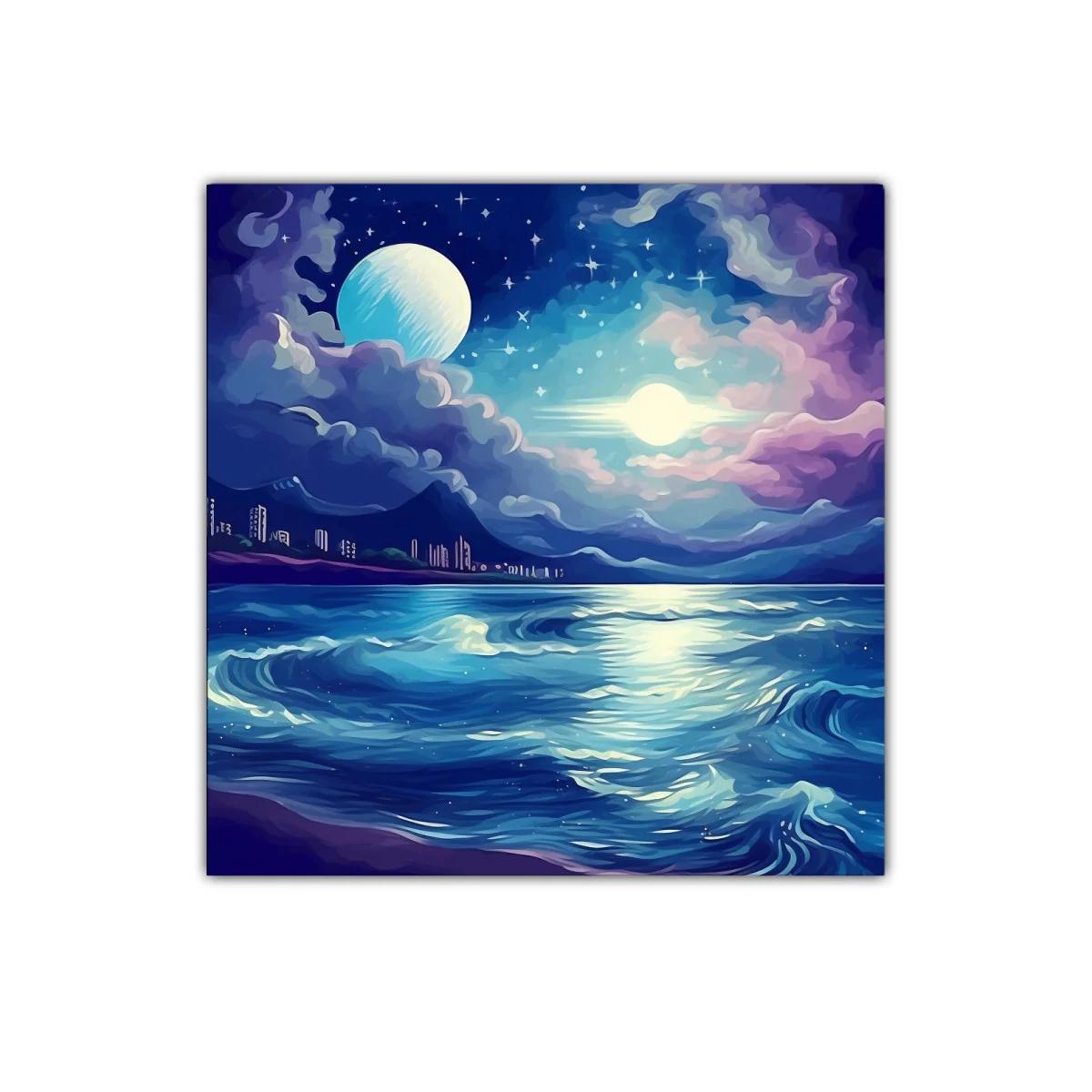 Paisaje nocturno con luna y océano azul profundo — imagen principal