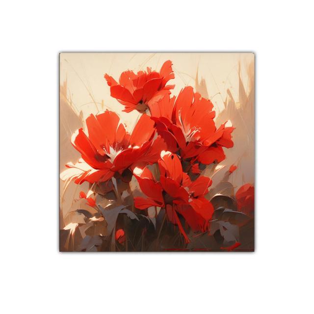Cuadro decorativo con vibrantes flores rojas en tonos cálidos