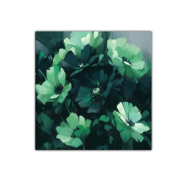 Cuadro floral en tonos verdes y azules oscuros
