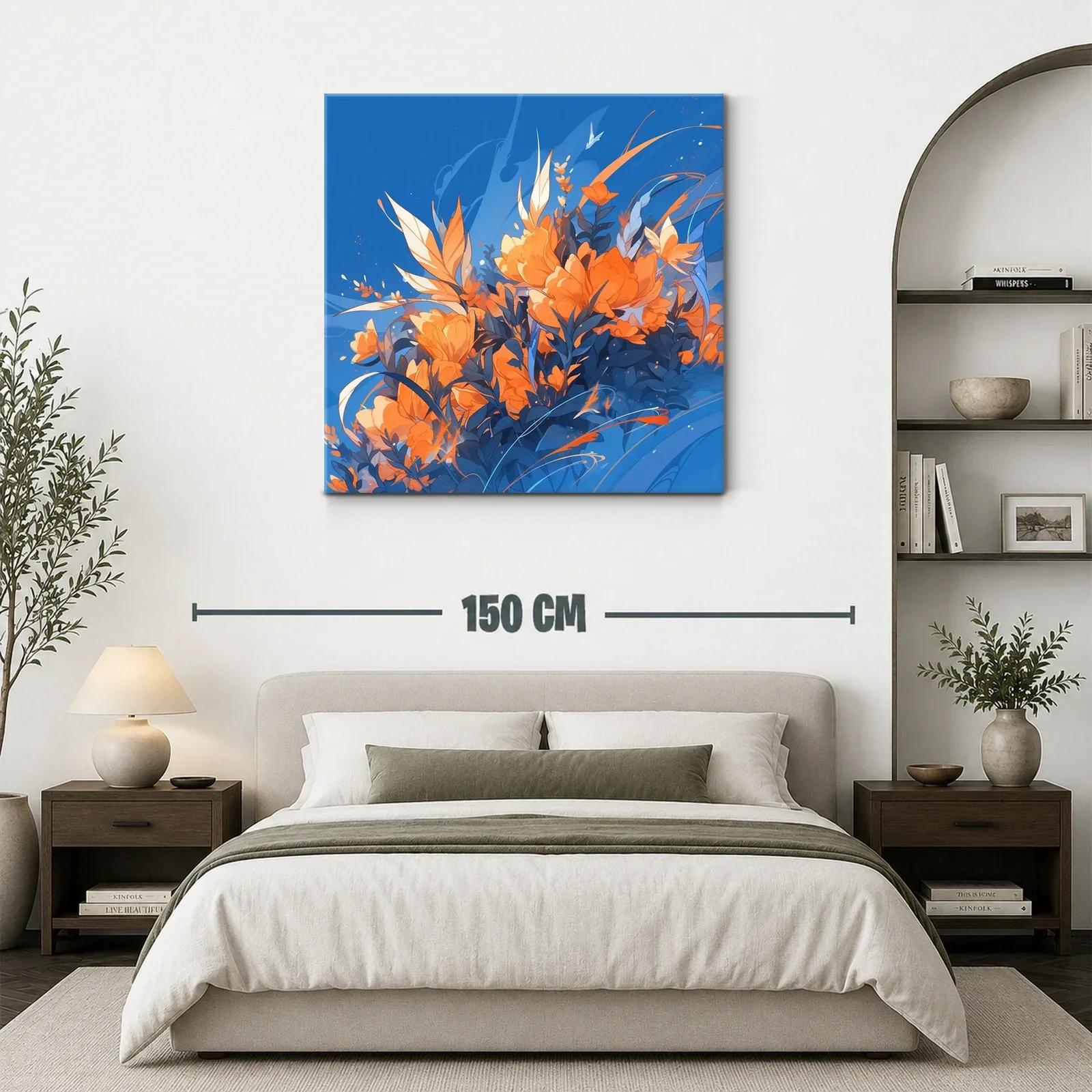 Composición floral vibrante en tonos naranjas y azules — miniatura 3