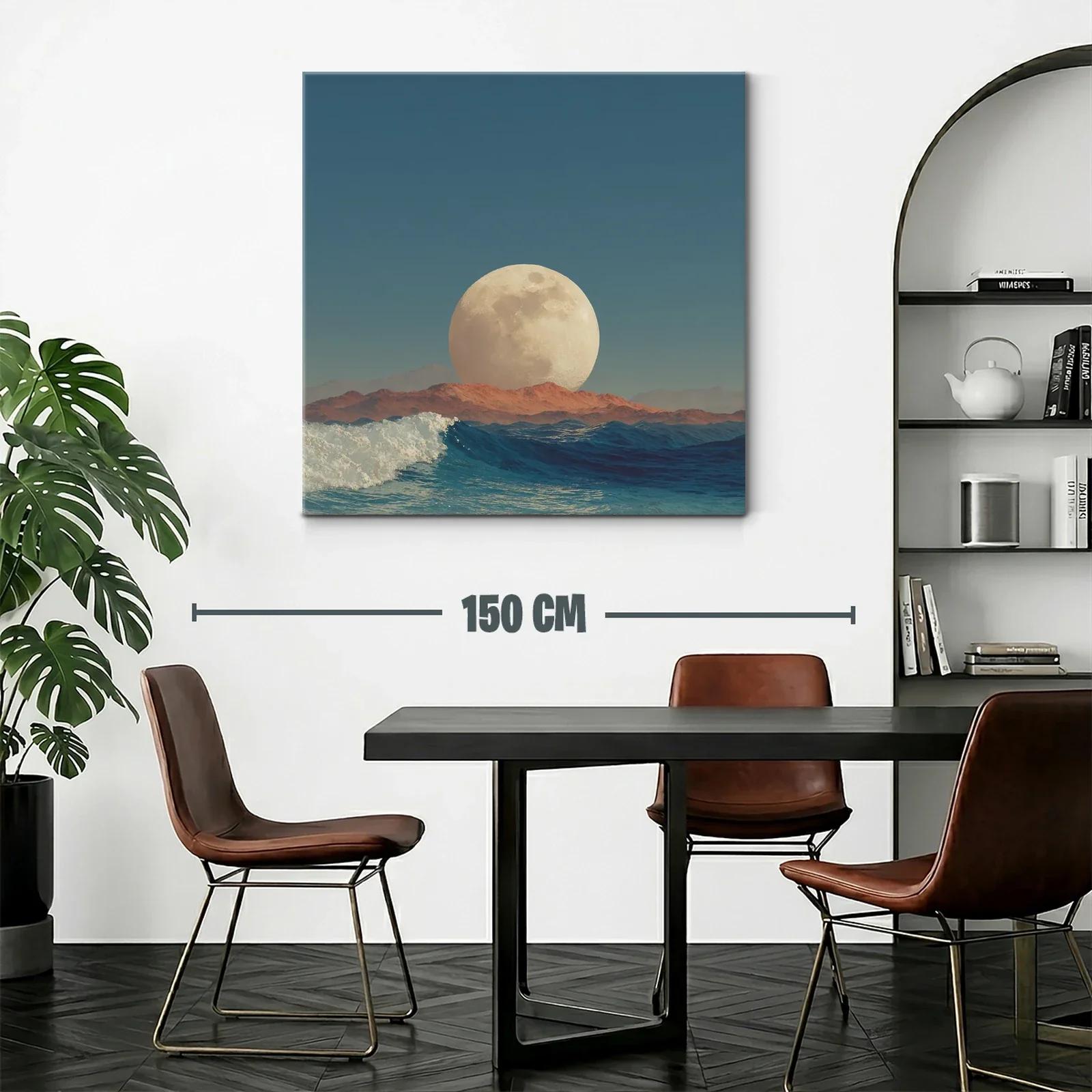Cuadro con luna gigante sobre horizonte marino al atardecer — miniatura 2