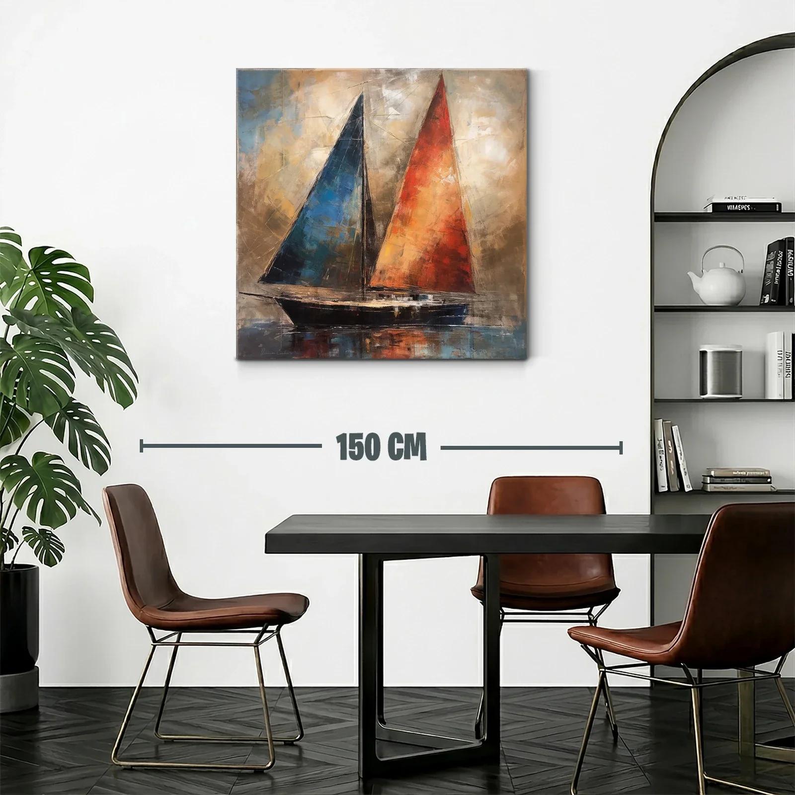 Velero con velas vibrantes en tonos cálidos y fríos — miniatura 2