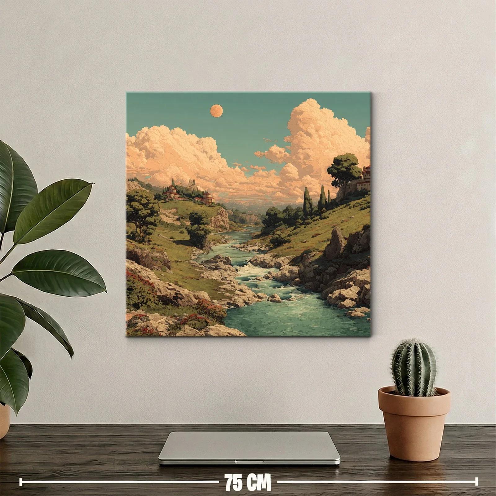 Paisaje campestre con río serpenteante al atardecer — miniatura 2