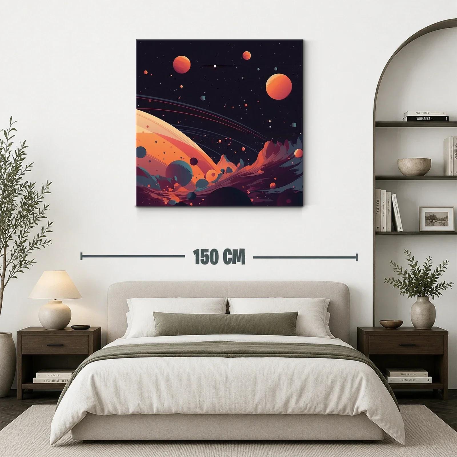 Cuadro cósmico con planetas anaranjados en espacio oscuro — miniatura 3