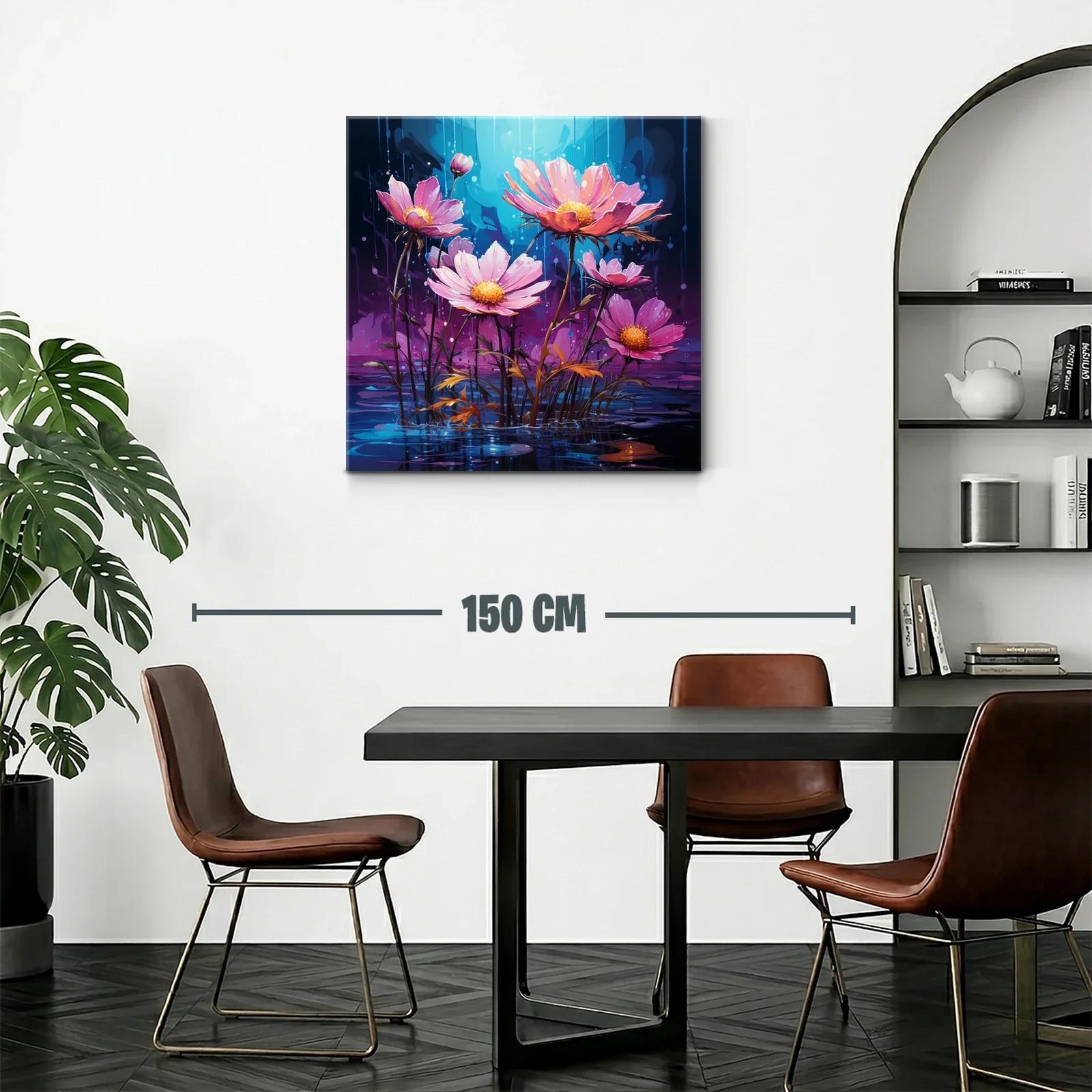 Flores rosadas sobre un fondo azul y púrpura vibrante — miniatura 2