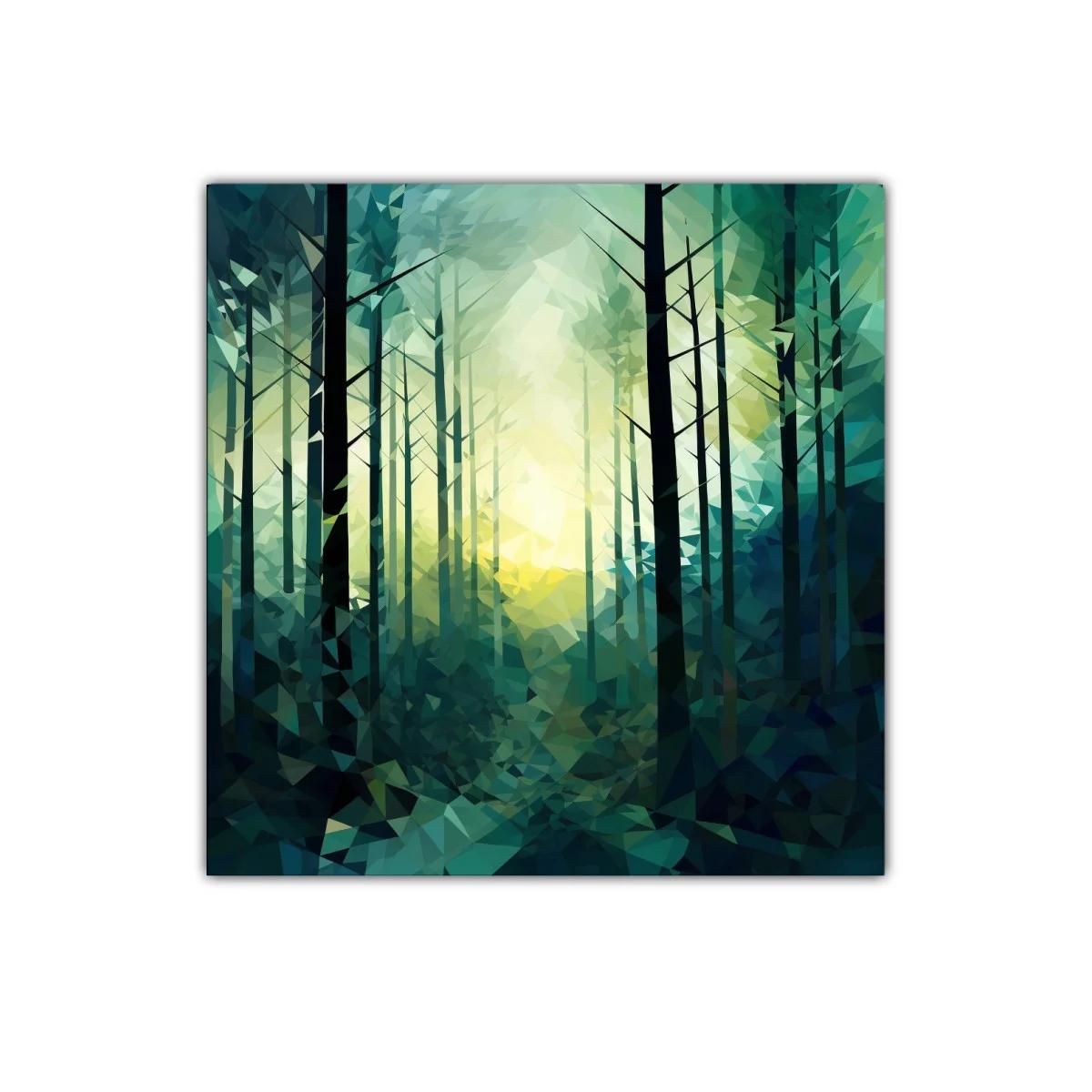 Bosque abstracto con tonos verdes y luz central — imagen principal