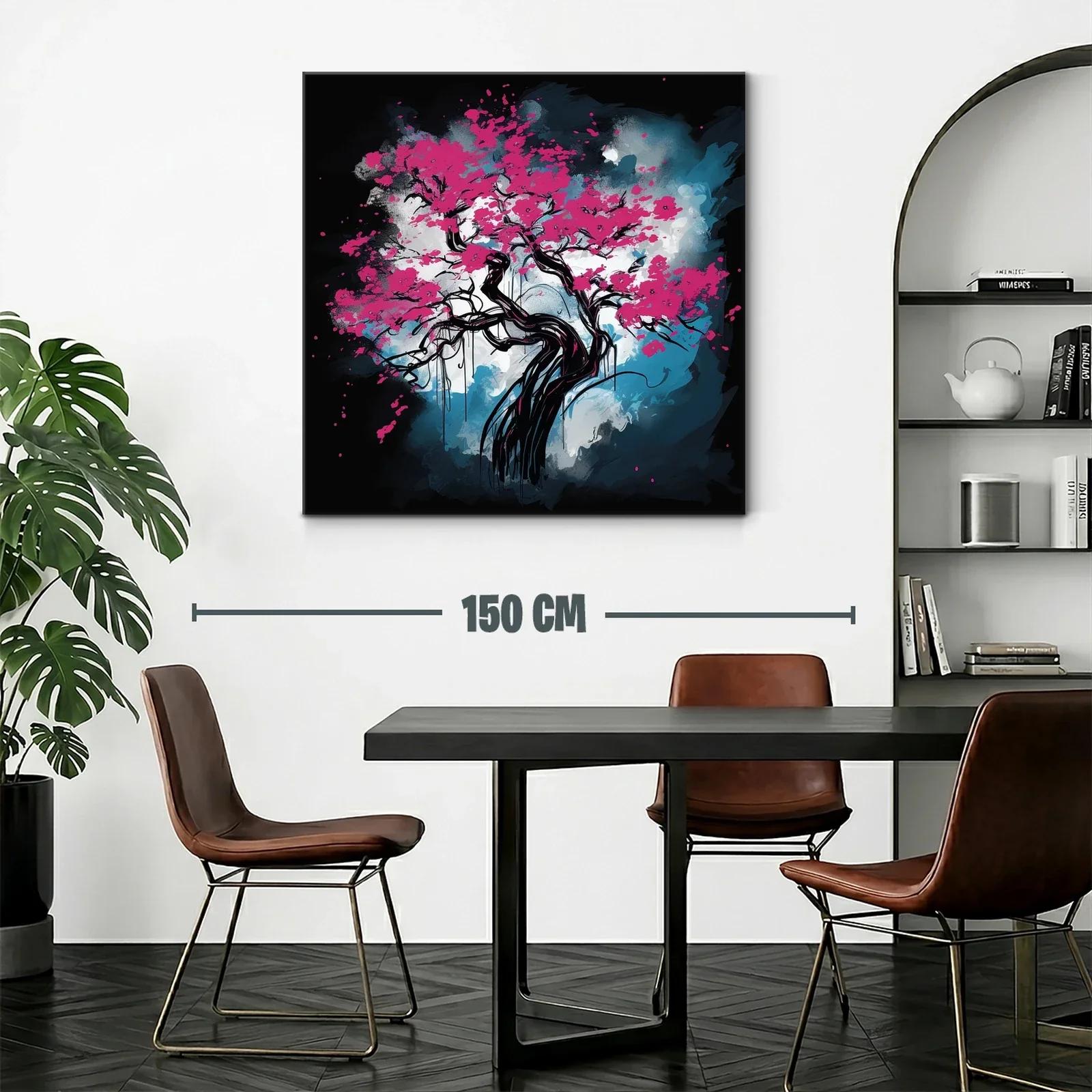 Árbol de flores fucsias sobre fondo abstracto azul y negro — miniatura 2