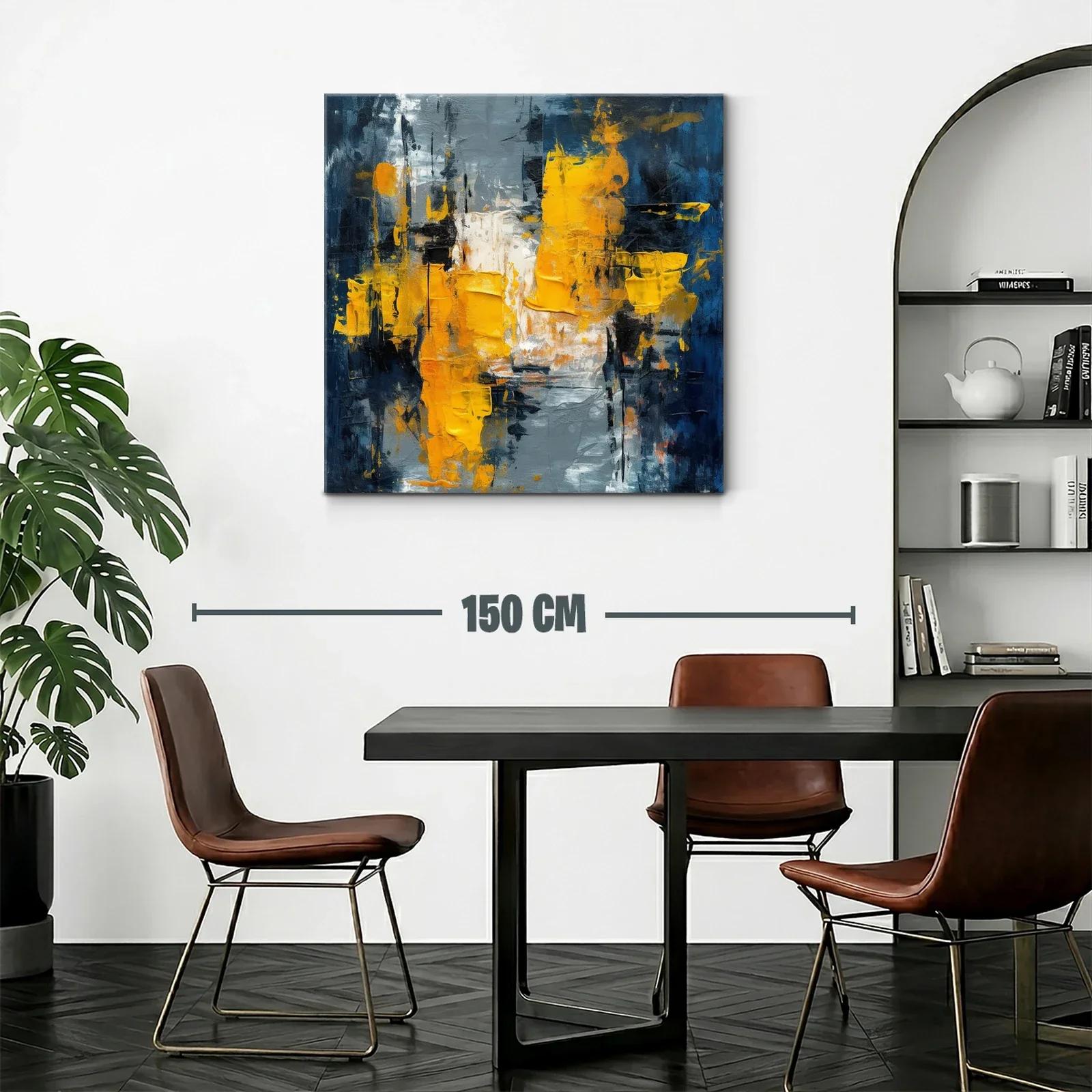 Cuadro abstracto con tonos dorados y azul oscuro — miniatura 2