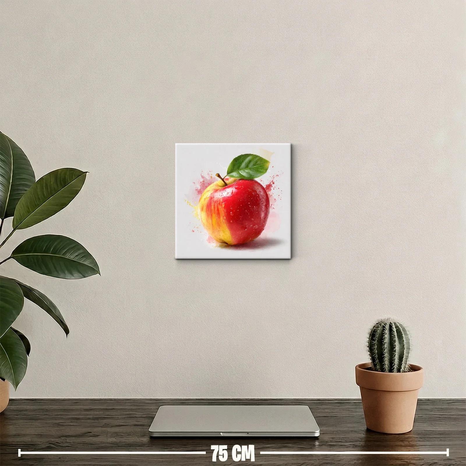 Cuadro decorativo manzana roja con toque amarillo y hoja verde — miniatura 2