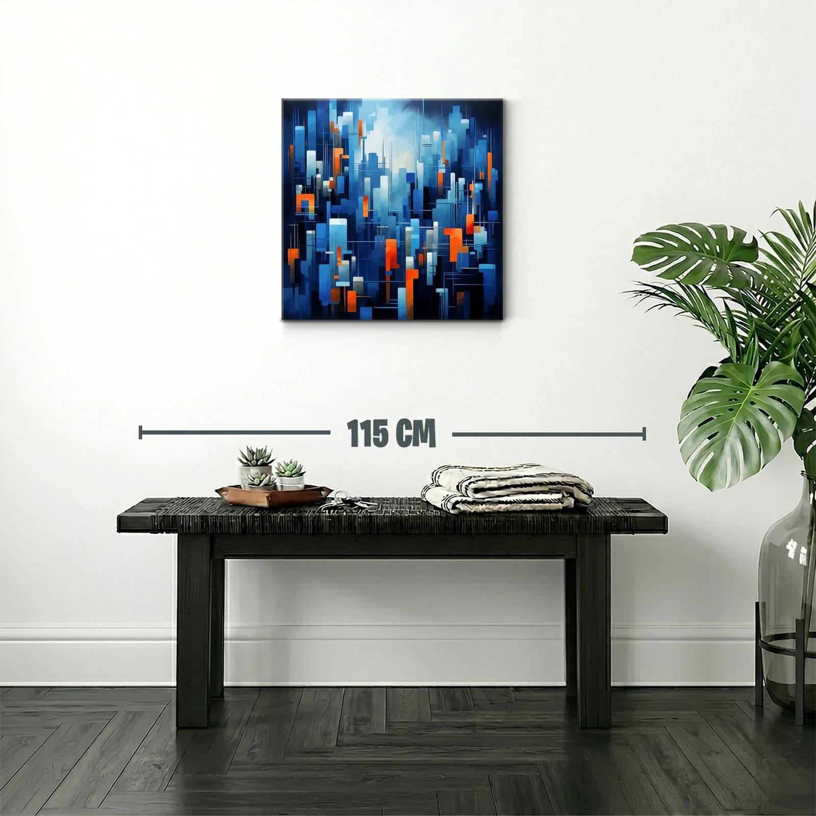 Composición abstracta en tonos azules con toques naranjas vibrantes — miniatura 2