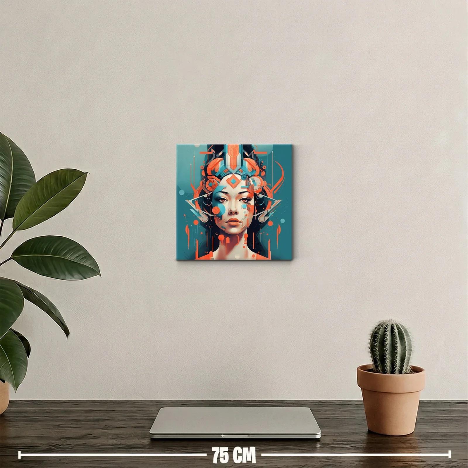 Retrato futurista de mujer con detalles geométricos y vibrantes — miniatura 2