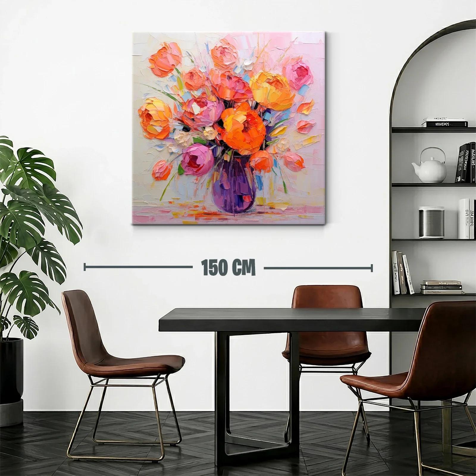 Cuadro vibrante con ramo de flores en tonos cálidos y pastel — miniatura 2
