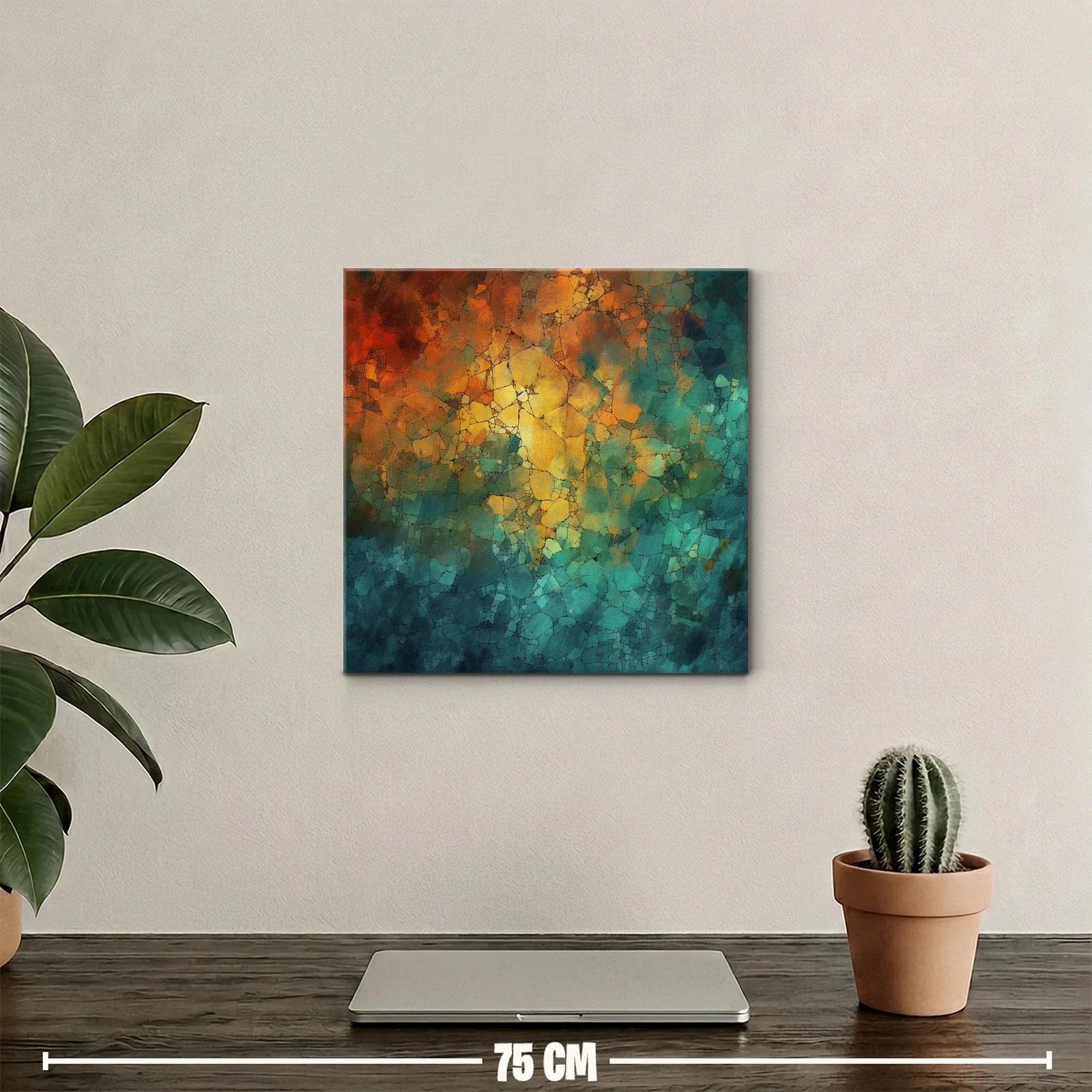 Cuadro abstracto con tonos cálidos y fríos entrelazados — miniatura 2