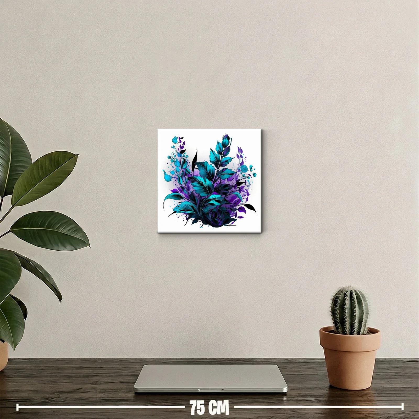 Cuadro floral con hojas en tonos azules y morados vibrantes — miniatura 2