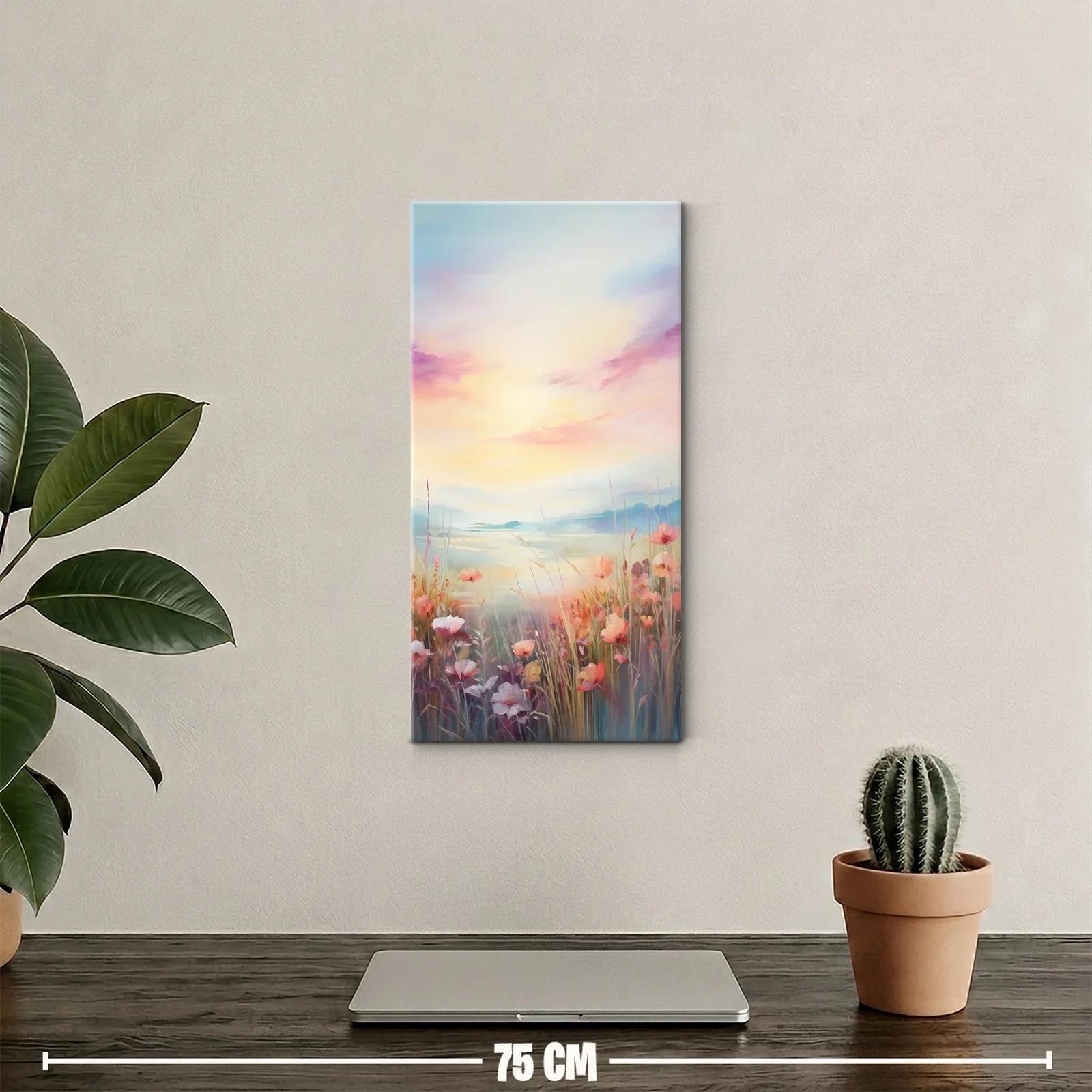 Cuadro campo de amapolas junto al agua y cielo pastel — miniatura 2