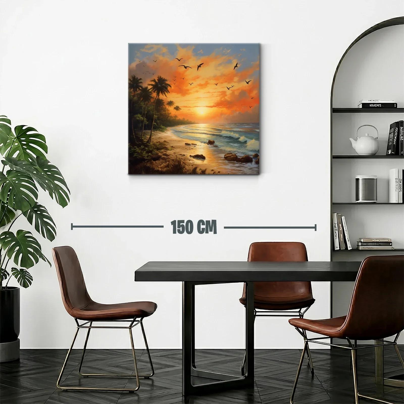 Atardecer tropical con palmeras y aves en vuelo — miniatura 2
