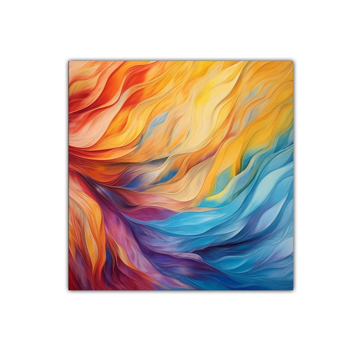 Cuadro abstracto en vibrantes tonos cálidos y fríos