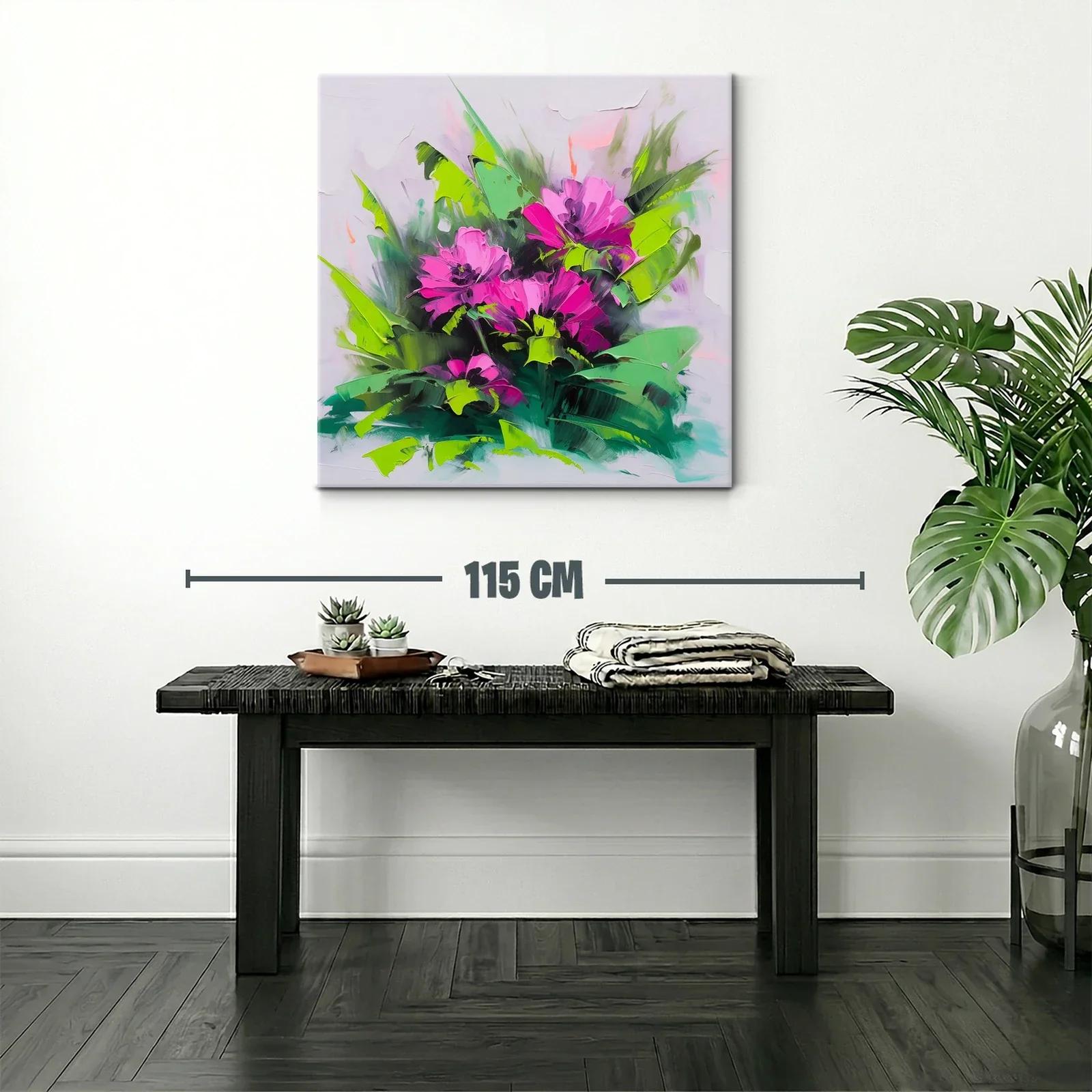 Cuadro floral vibrante con tonos fucsia y verdes intensos — miniatura 2