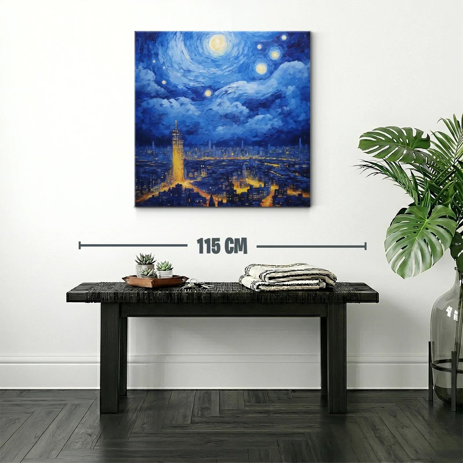 Paisaje nocturno urbano con cielo estrellado vibrante — miniatura 2