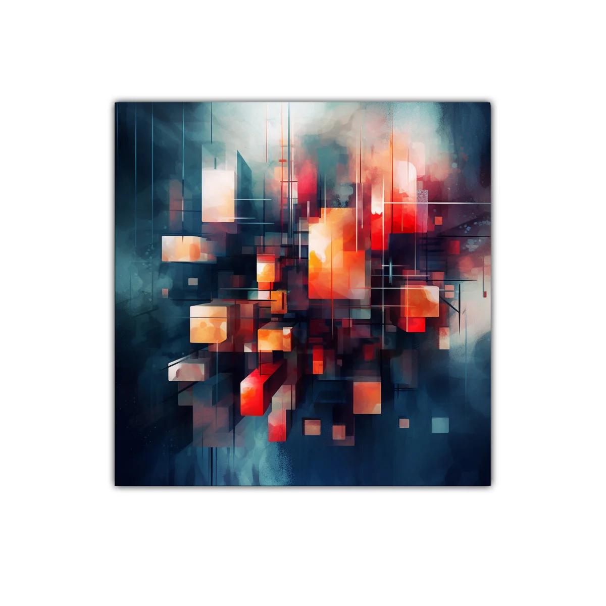 Cuadro abstracto con formas geométricas en tonos cálidos y fríos — imagen principal